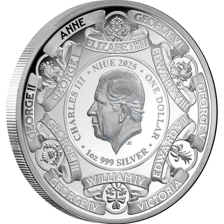 Monarchs of Britain 2025 $1 Gold-plated 1oz Silver Proof Coin