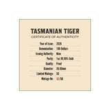 Tasmanian Tiger 2026 $100 1oz Gold Proof Coin