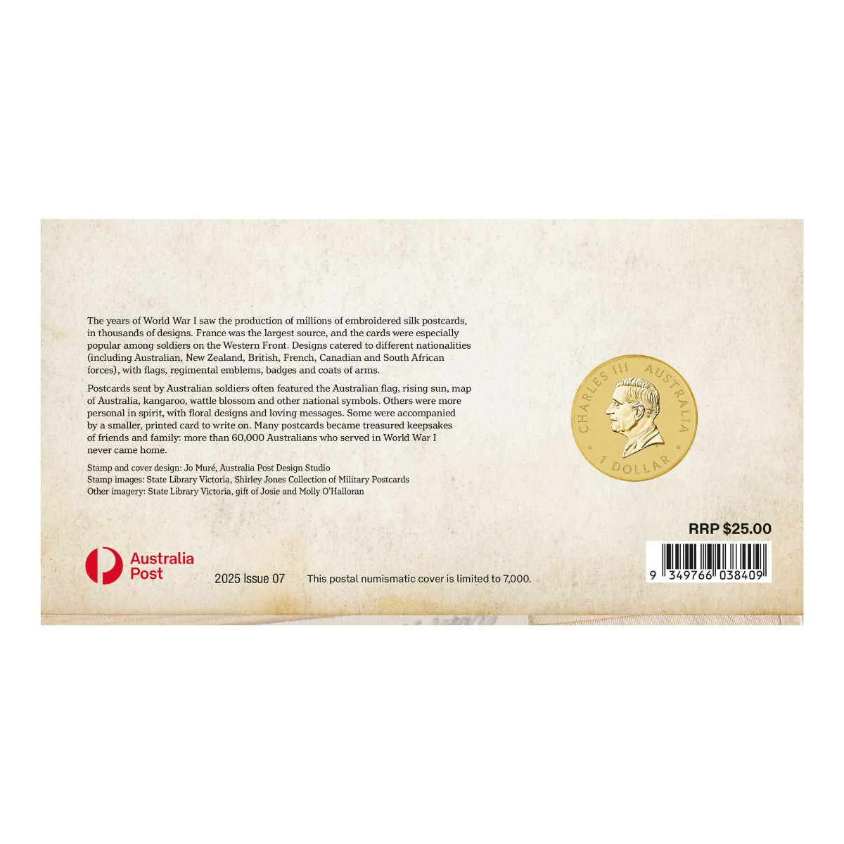 ANZAC Day 2025 $1 Stamp & Coin Cover