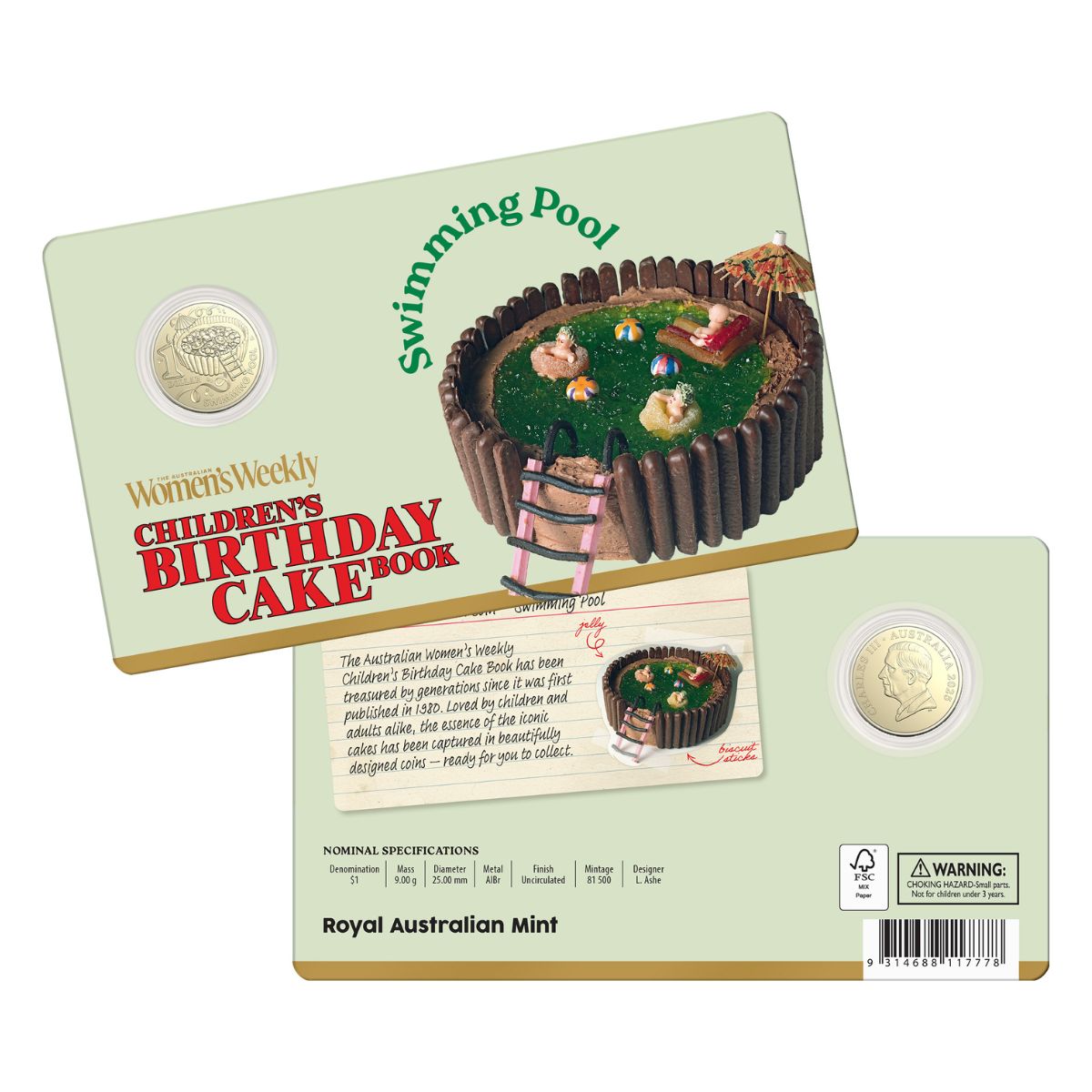 Australia Swimming Pool Birthday Cake 2025 $1 Aluminium-Bronze Uncirculated Coin