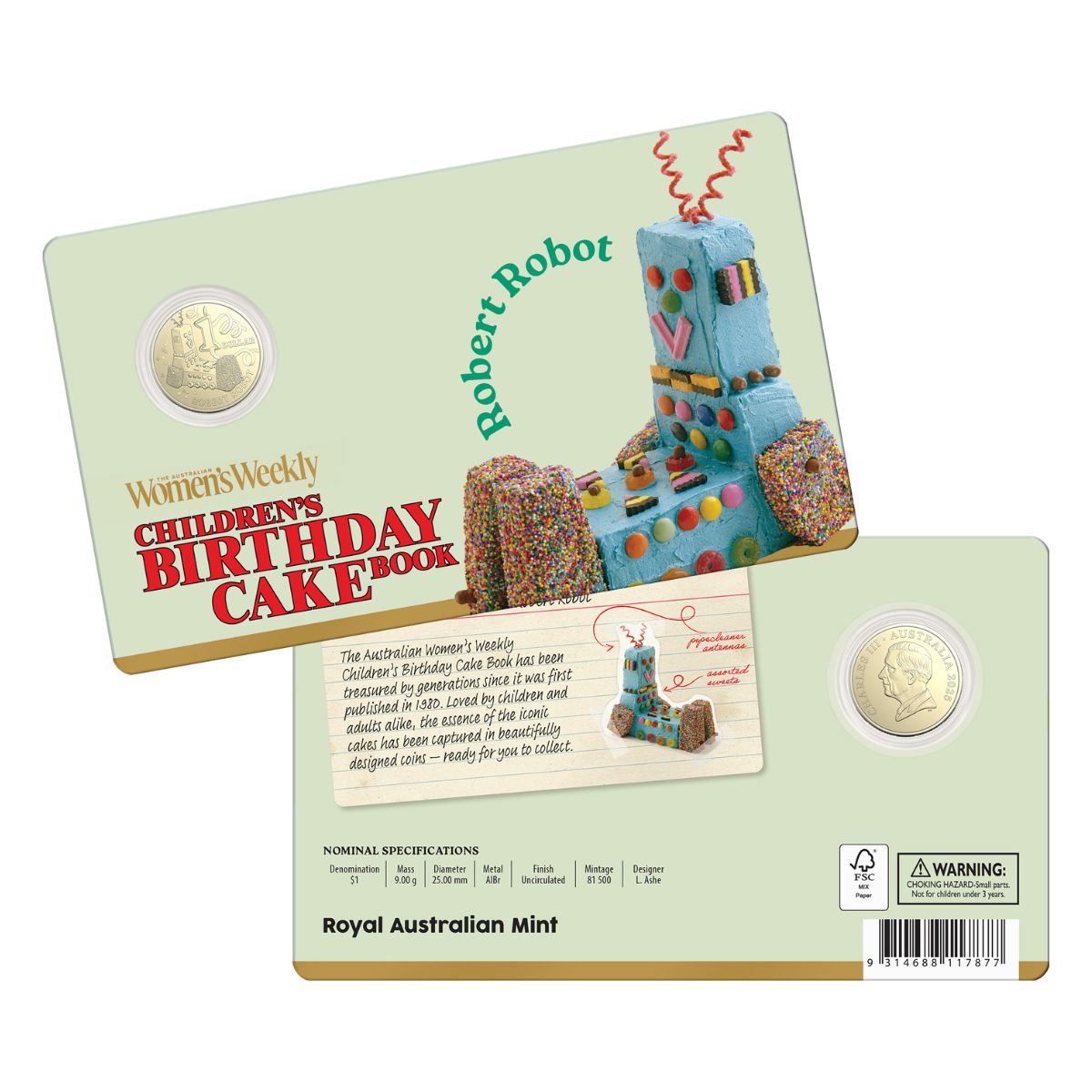 Australia Robert Robot Birthday Cake 2025 $1 Aluminium-Bronze Uncirculated Coin