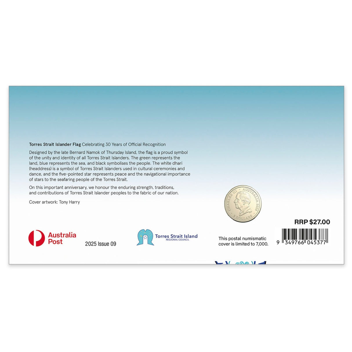 Australia Torres Strait Islander Flag 30th Anniversary 2025 $2 Philatelic Numismatic Cover