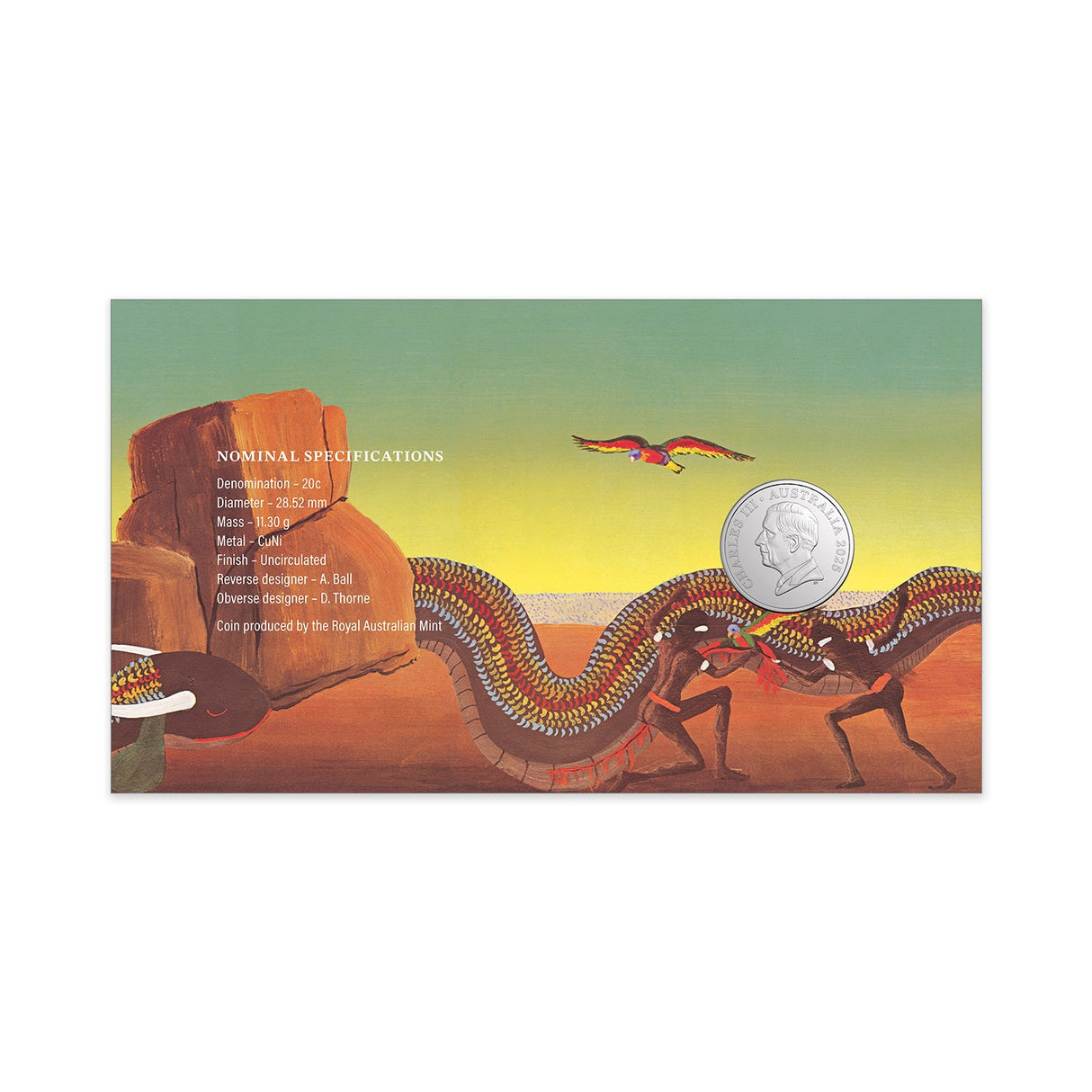 Australia 50th Anniversary The Rainbow Serpent 2025 20c Stamp & Coin Cover