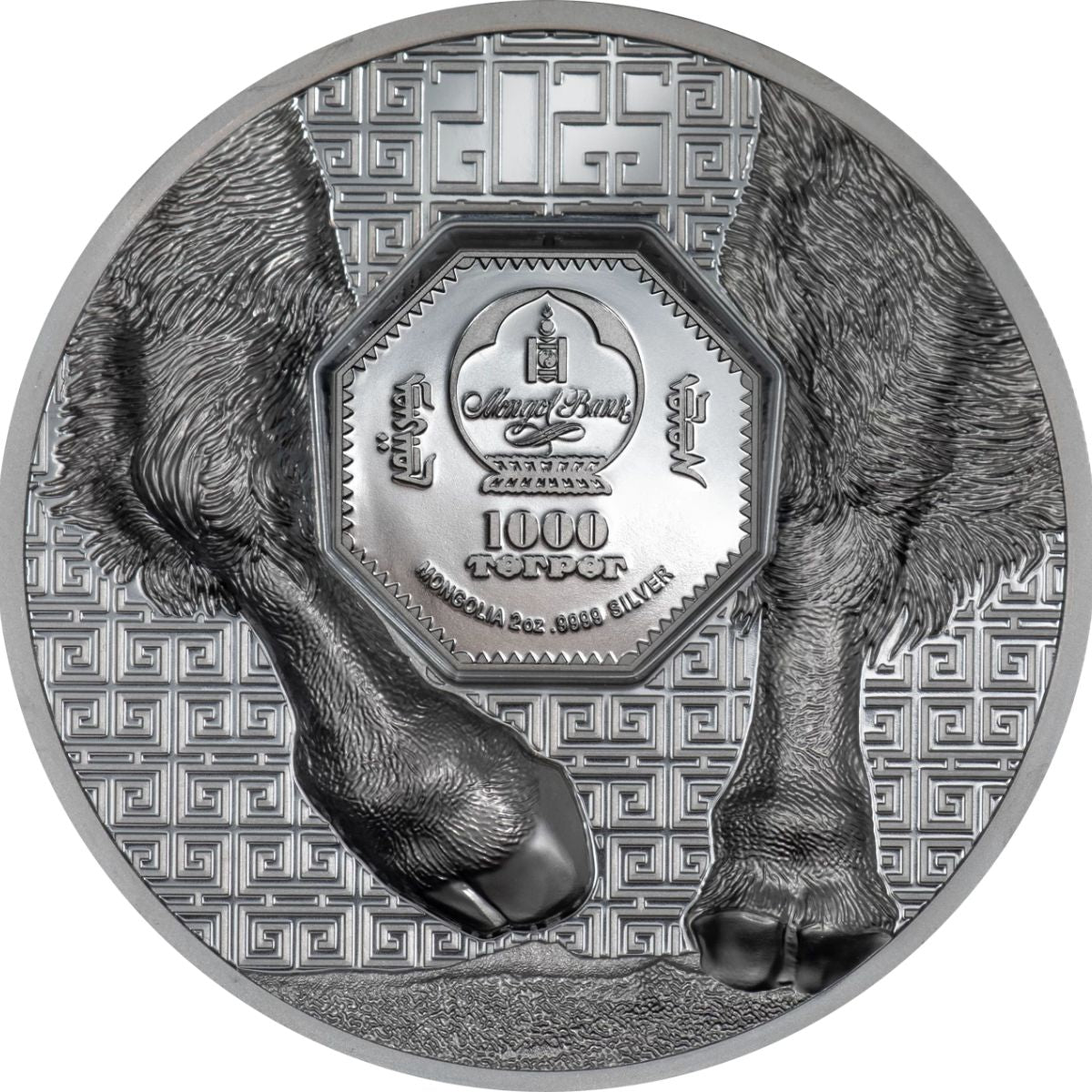 Wild Mongolia 2025 1000T Bison Ultra High Relief 2oz Silver Black Proof Coin
