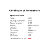 Deadly & Dangerous 2026 $100 Giant Centipede 1oz Gold Proof Coin