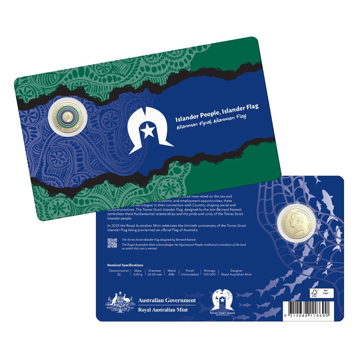 Australia Torres Strait Islander Flag 30th Anniversary 2025 $2 C Mintmark Colour Aluminium-Bronze Uncirculated Coin