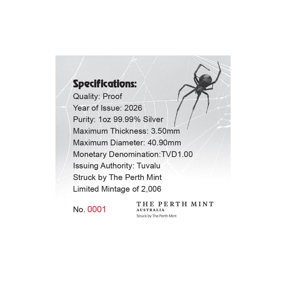 Deadly & Dangerous 20th Anniversary 2026 $1 Red-back Spider Privymark 1oz Silver Proof Coin