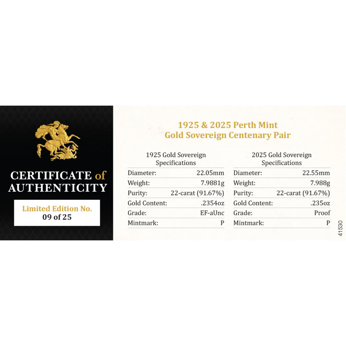 1925 & 2025 Perth Mint Gold Sovereign Centenary Pair