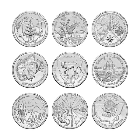 Australia Federation Centenary 2001 20c States & Territories Uncirculated 9-Coin Portfolio