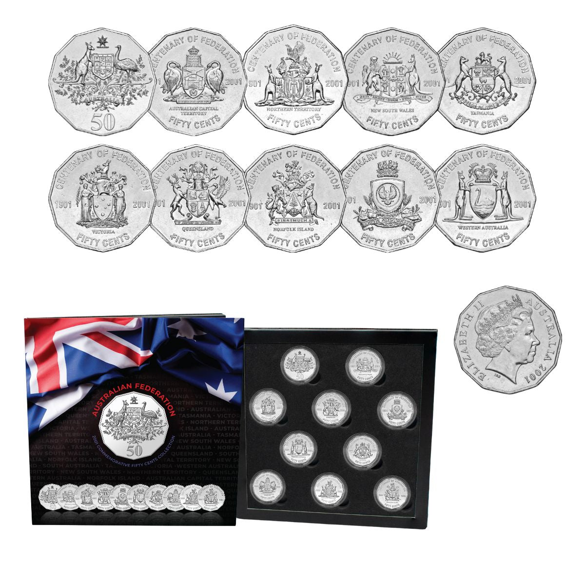Australia Federation Centenary 2001 50c States & Territories Uncirculated 10-Coin Portfolio