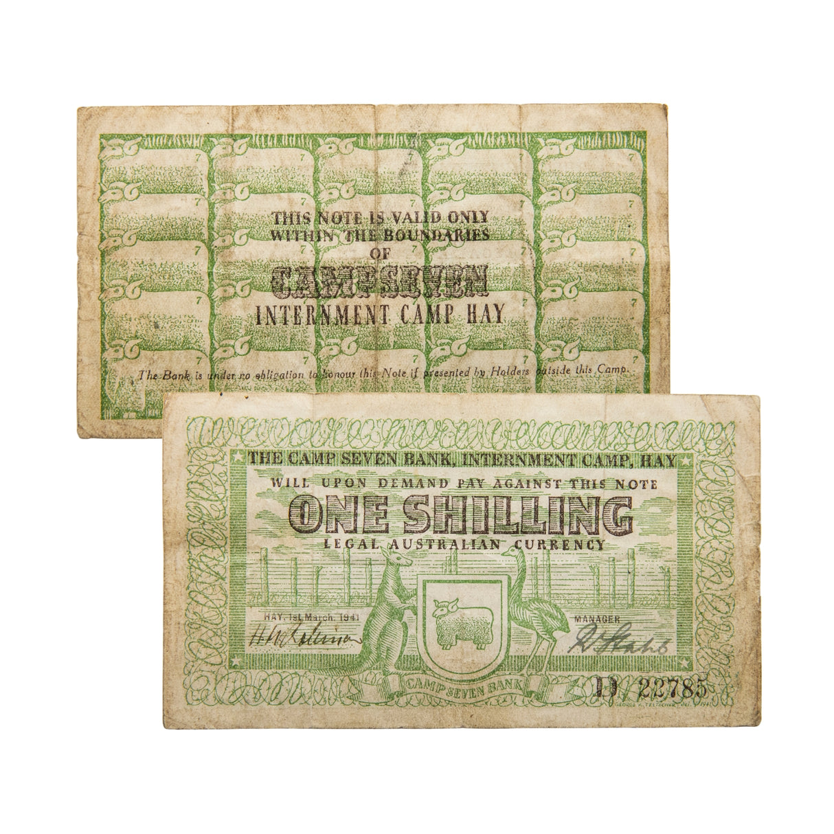 Hay Internment Camp 1941 Robinow/Stahl Shilling Note good Fine