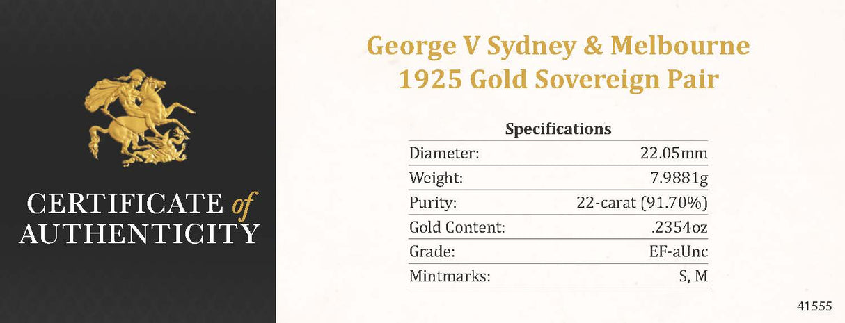 George V Sydney & Melbourne 1925 Gold Sovereign Pair Extremely Fine-about Uncirculated