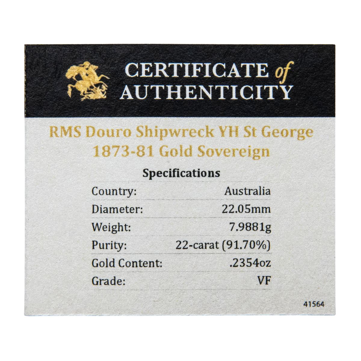 Queen Victoria Douro Shipwreck 1873-80 Gold Sovereign Very Fine (Date of our choice)