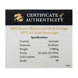 Queen Victoria Douro Shipwreck 1873-80 Gold Sovereign Very Fine (Date of our choice)