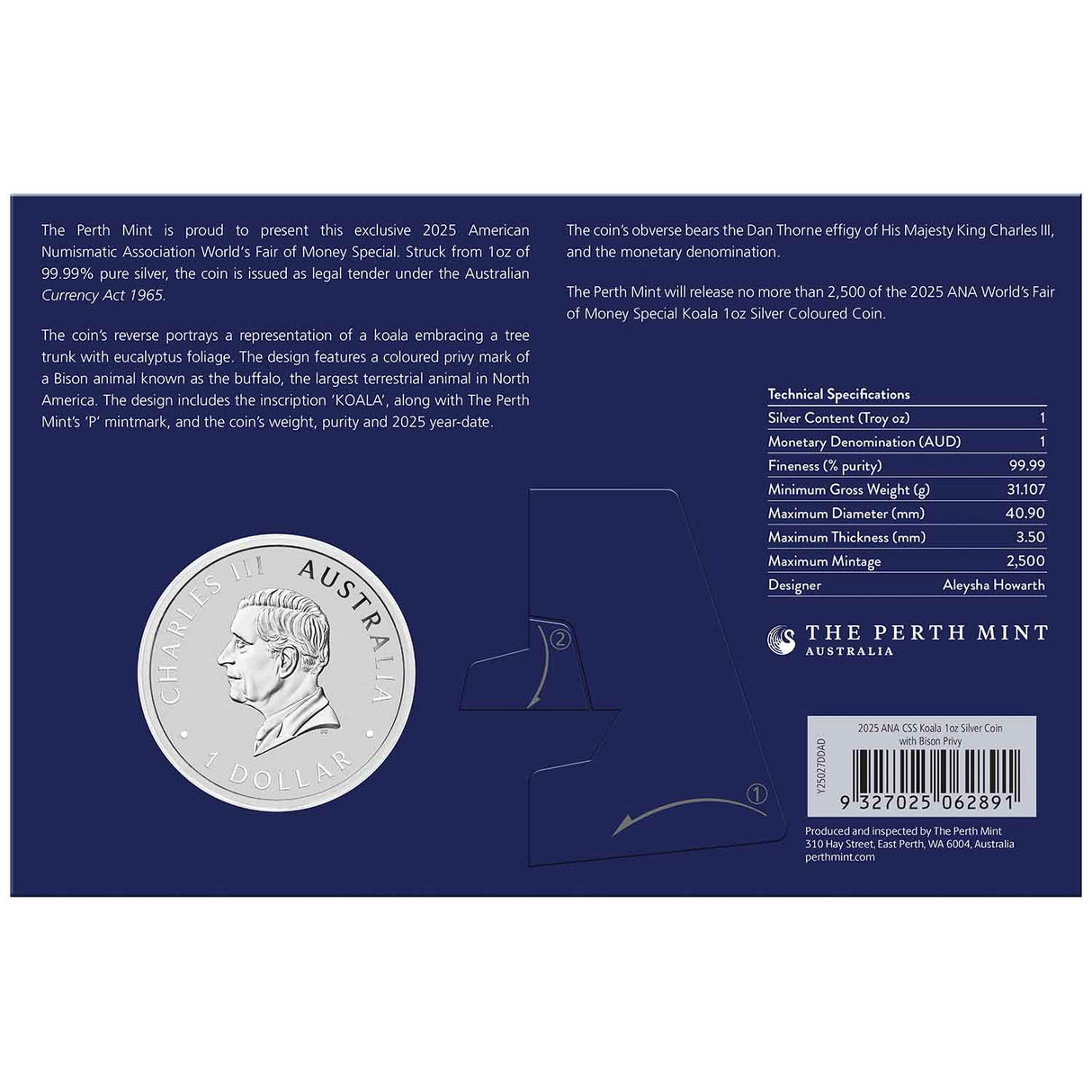 Australia ANA World’s Fair of Money Koala 2025 $1 Privymark 1oz Silver Uncirculated Coin