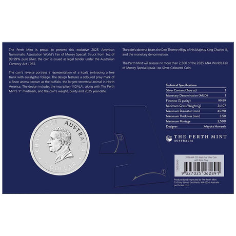 Australia ANA World’s Fair of Money Koala 2025 $1 Privymark 1oz Silver Uncirculated Coin