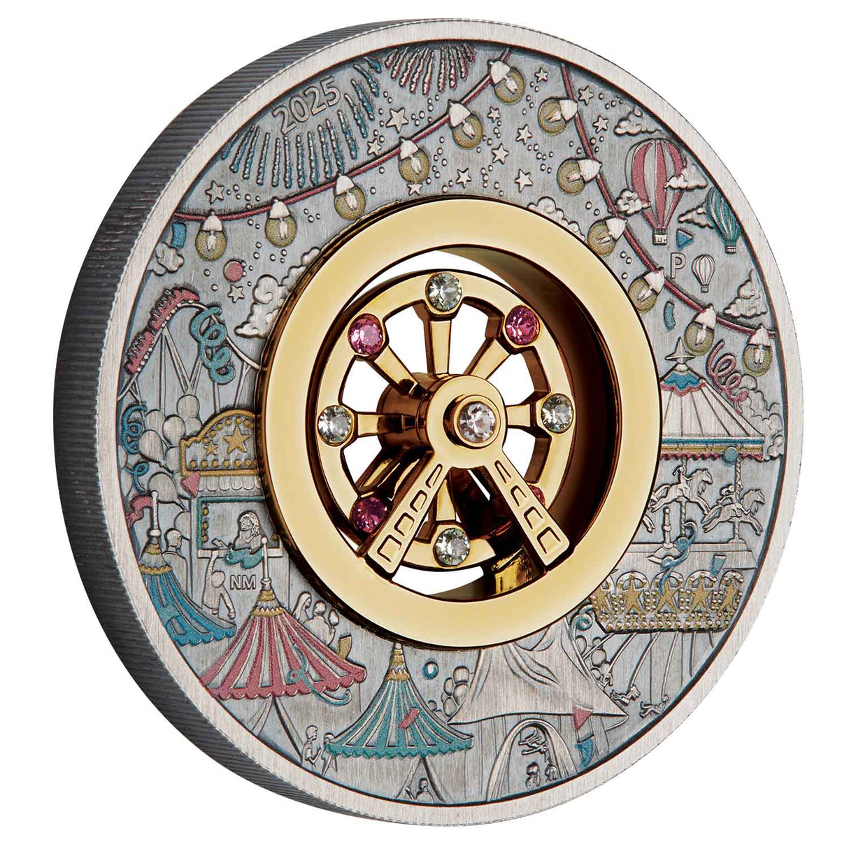 Ferris Wheel 2025 $2 Colour 2oz Silver Antique Coin