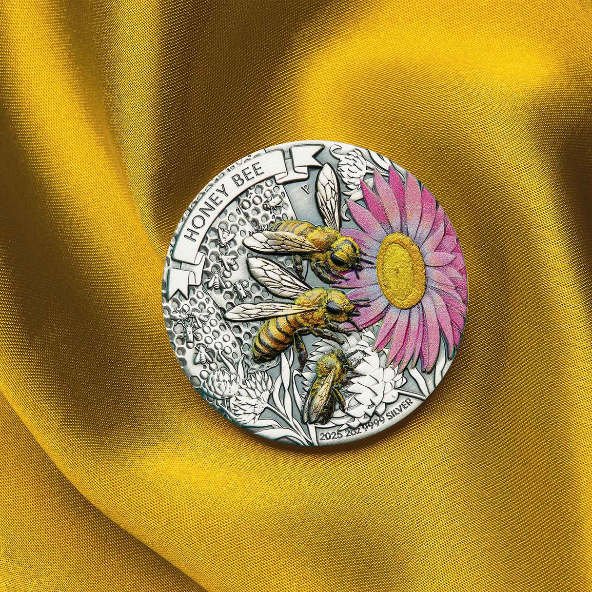 Australia Honey Bee 2025 $2 Colour 2oz Silver Antique Coin