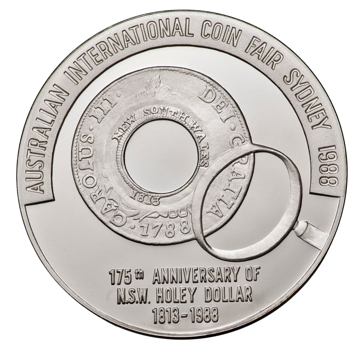 1988 Australian International Coin Fair Holey Dollar 175th Anniversary 5oz Silver Medallion