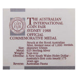 1988 Australian International Coin Fair Holey Dollar 175th Anniversary 5oz Silver Medallion