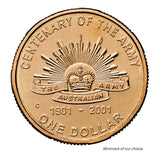 Australia Army Centenary 2001 $1 Aluminium-Bronze Uncirculated Coin (Mintmark of our choice)