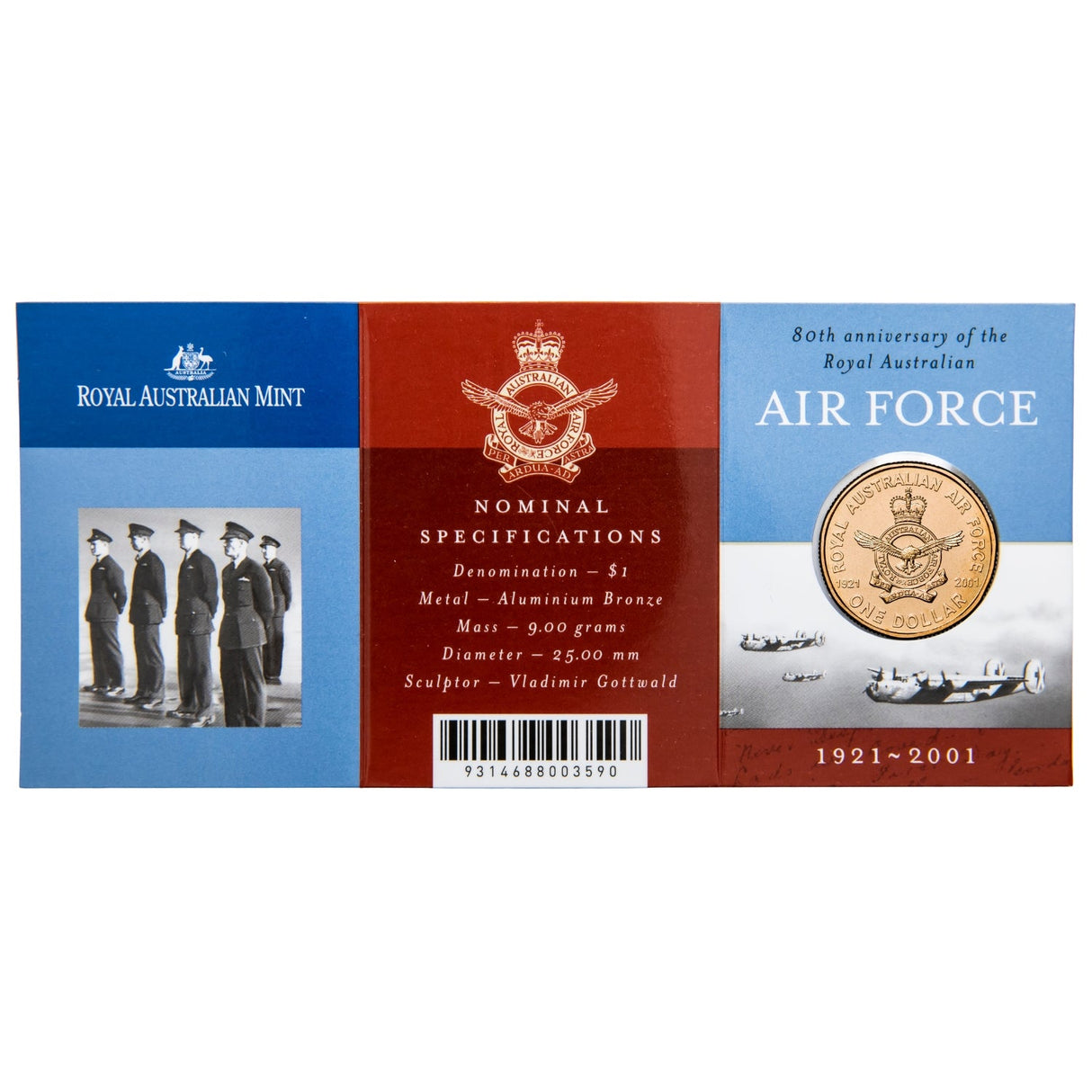 Australia RAAF 80th Anniversary 2001 $1 Aluminium-Bronze Uncirculated Coin