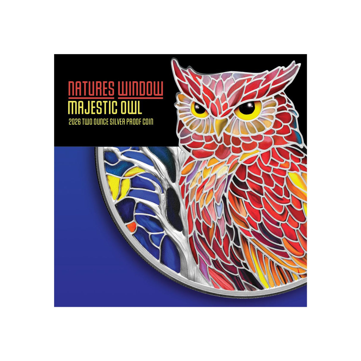 Nature's Window Majestic Owl 2026 $5 Colour 2oz Silver Proof Coin