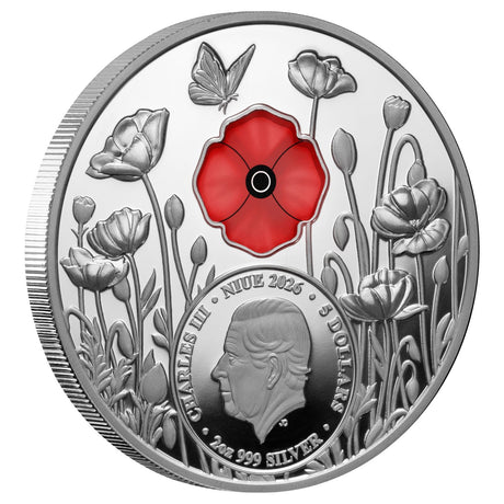 Red Poppy 2026 $5 Window 2oz Silver Proof Coin