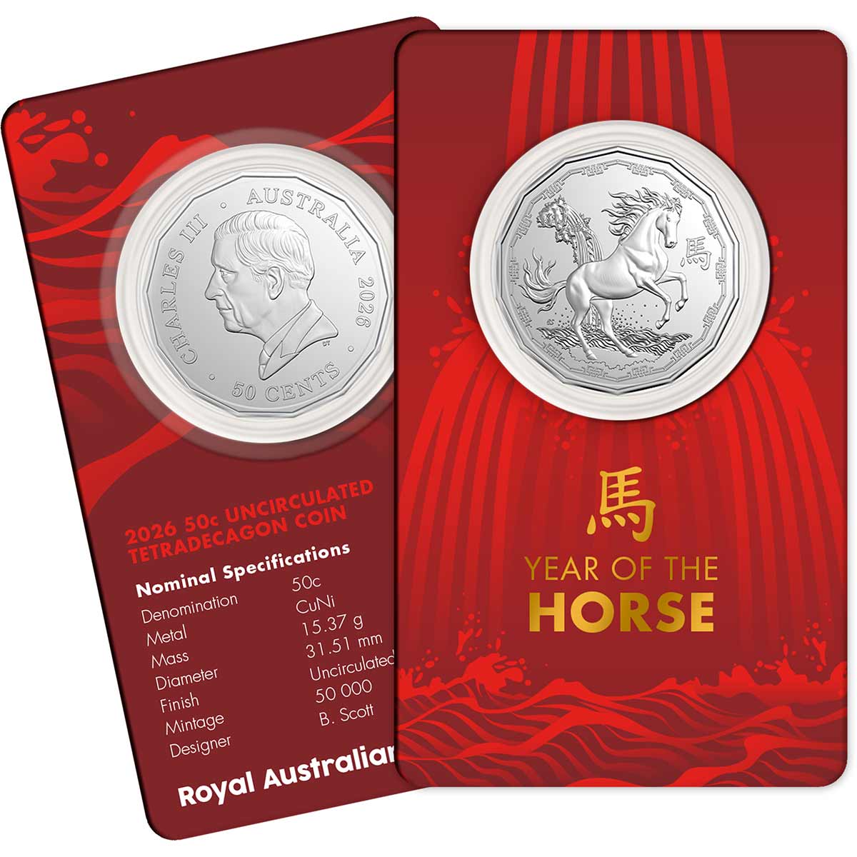 Australia Lunar Year of the Horse 2026 50c Tetradecagon Cupro-Nickel Uncirculated Coin