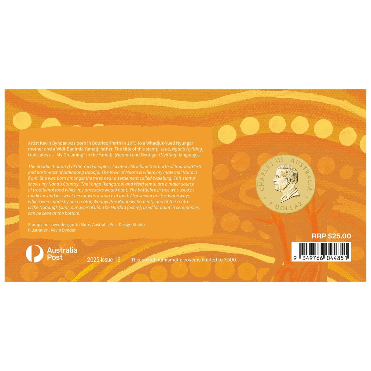 Australia Ngana Nyitting 2025 $1 Green Emu Al-Br Stamp & Coin Cover