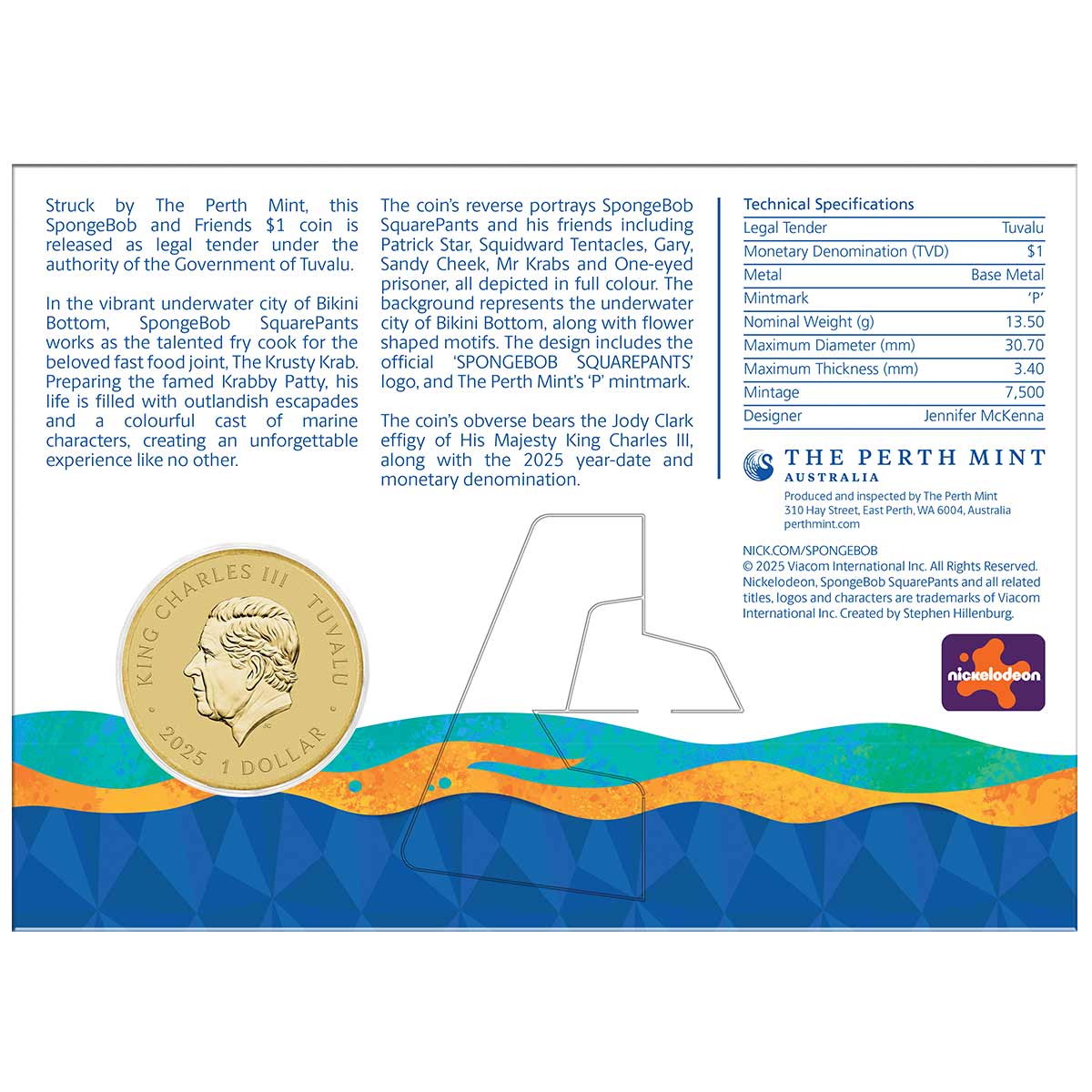 SpongeBob & Friends 2025 $1 Colour Uncirculated Coin