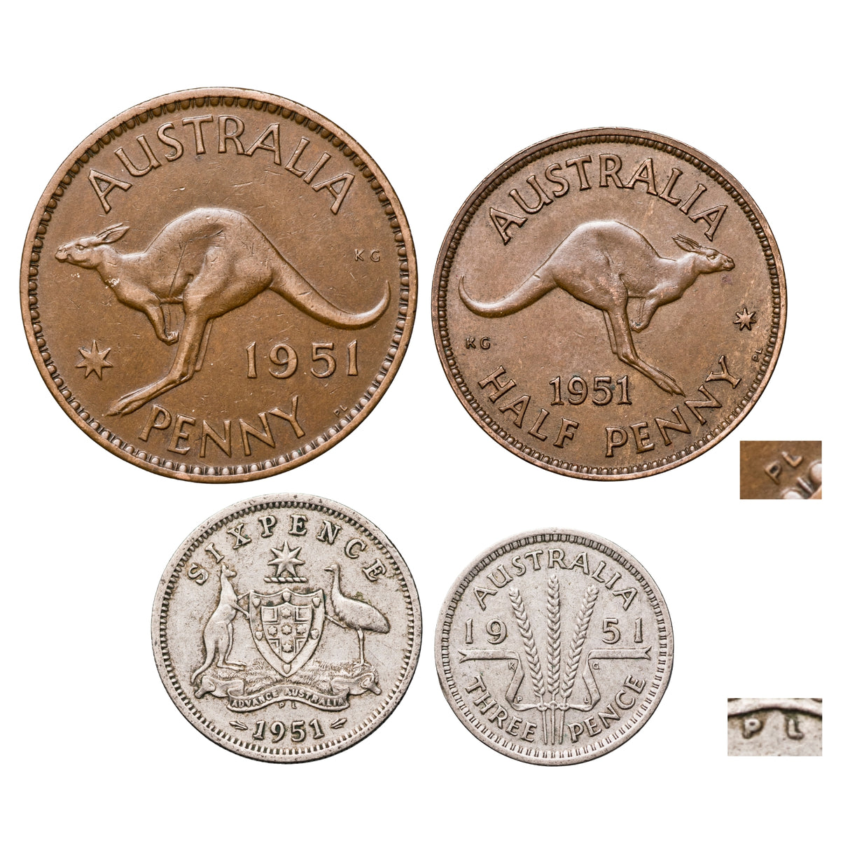 Australia George VI 1951PL Circulated 4-Coin Set