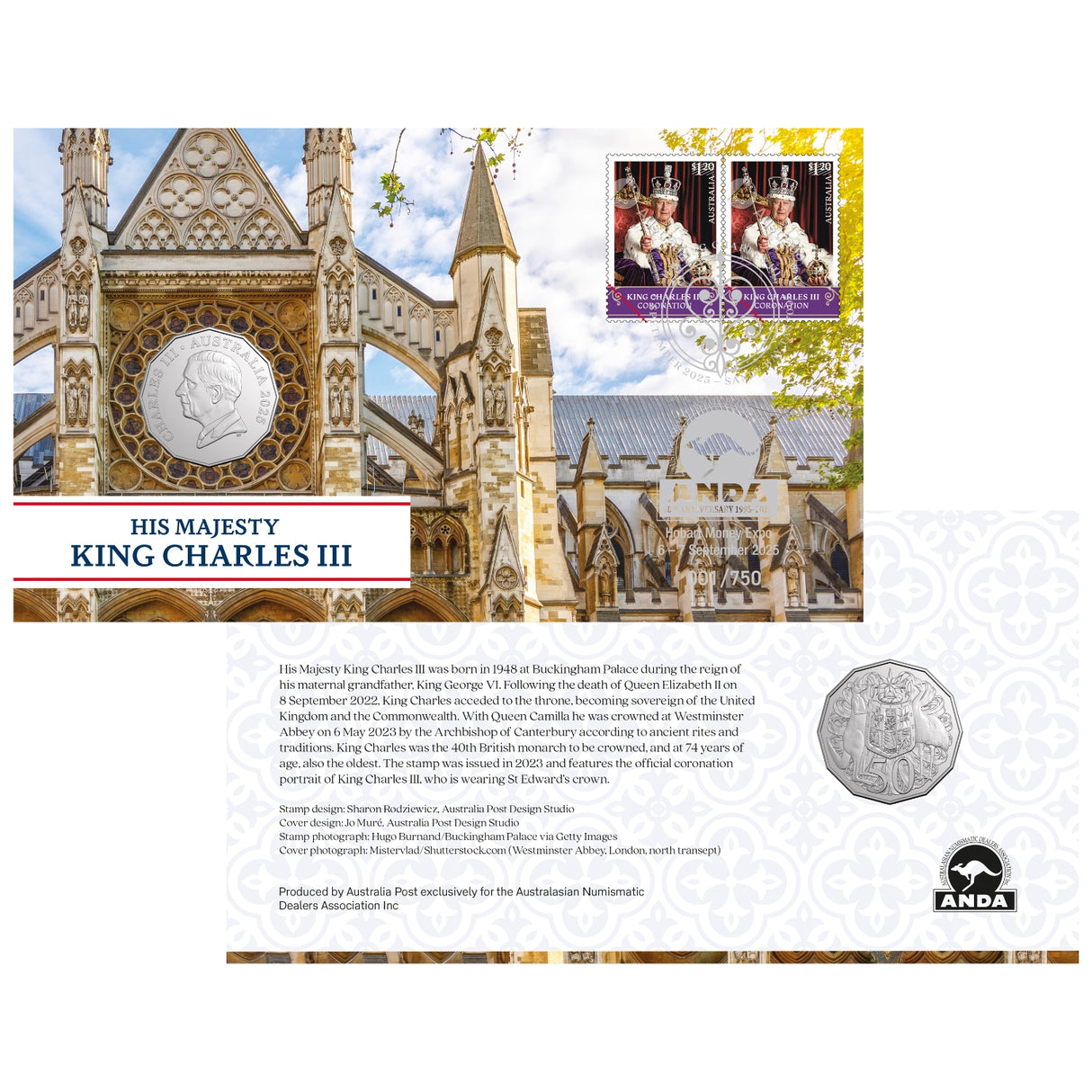 Australia ANDA Hobart Money Expo 2025 50c King Charles III Stamp & Coin Cover