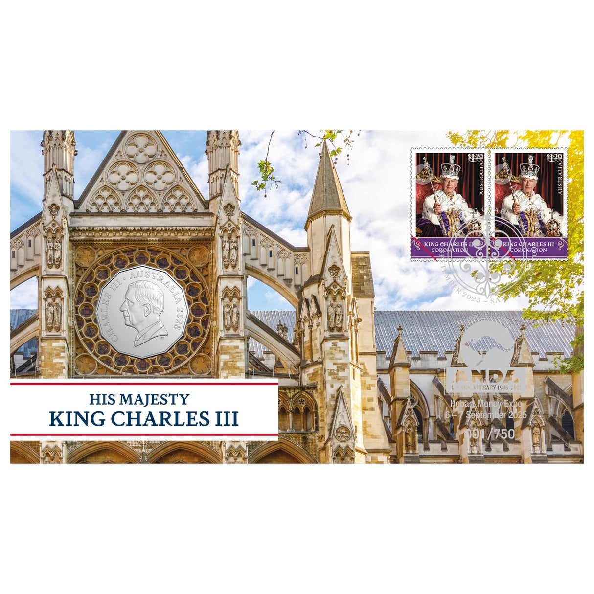 Australia ANDA Hobart Money Expo 2025 50c King Charles III Stamp & Coin Cover