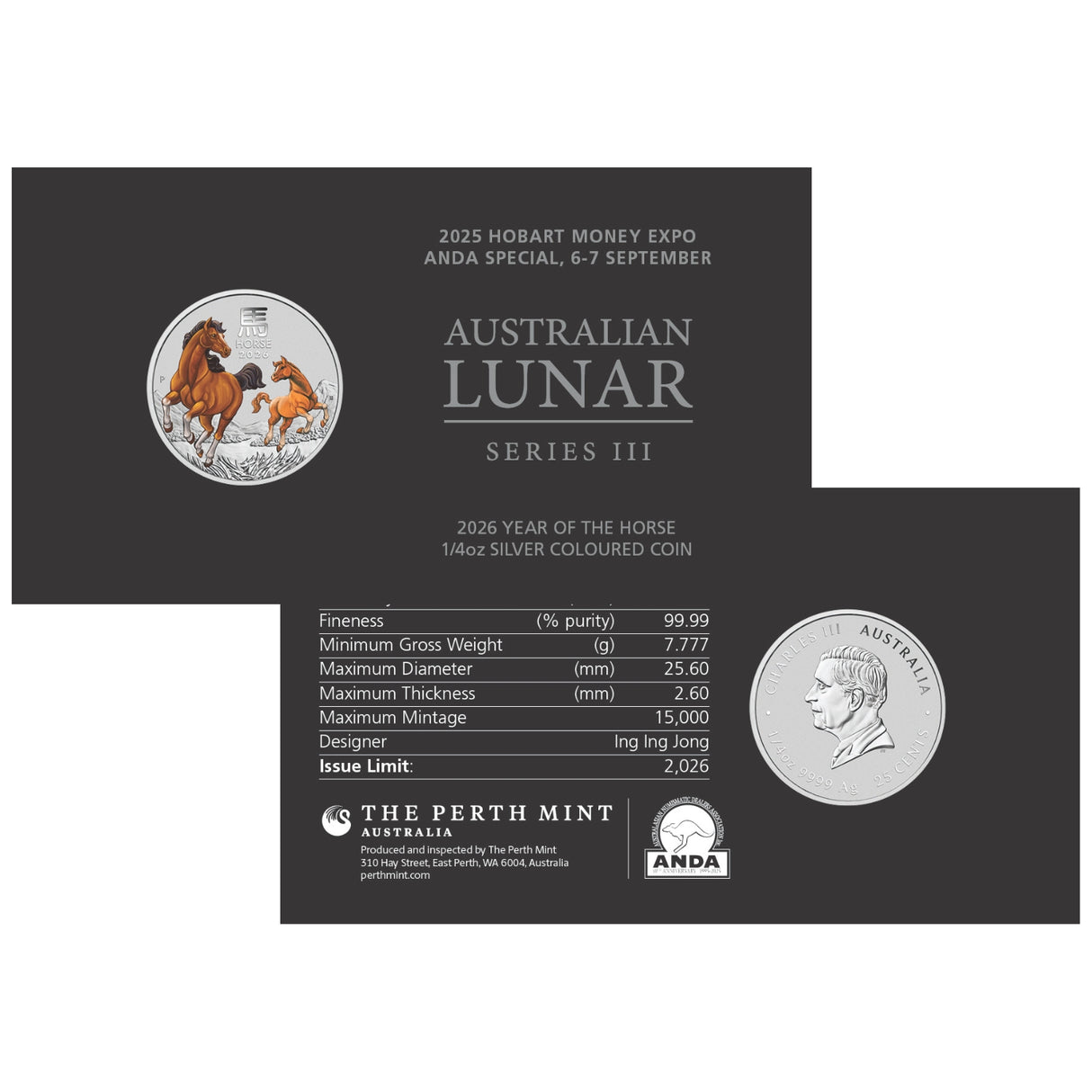 Australia ANDA Hobart Money Expo 2026 25c Colour Year of the Horse 1/4oz Silver Brilliant Uncirculated Coin
