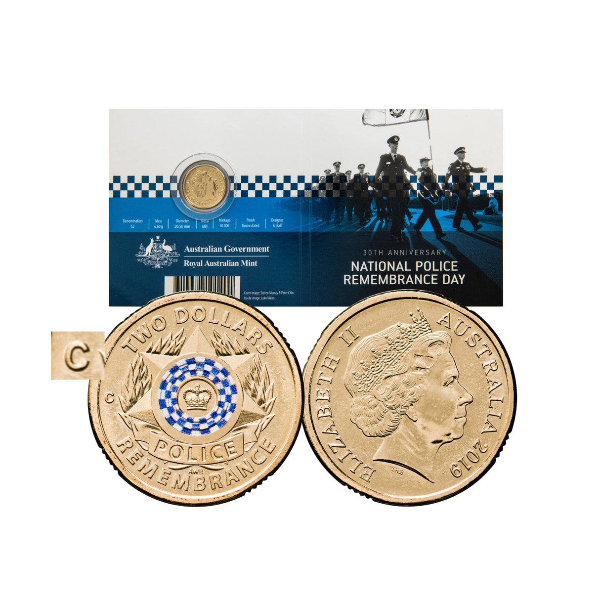 Australia Police Remembrance Day 2019 $2 C Mintmark Colour Aluminium-Bronze Uncirculated Coin
