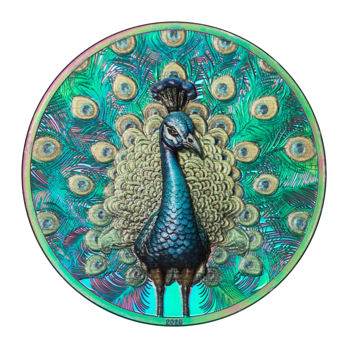 Peacock 2025 $5 1oz Prisma Plated Silver Proof Coin