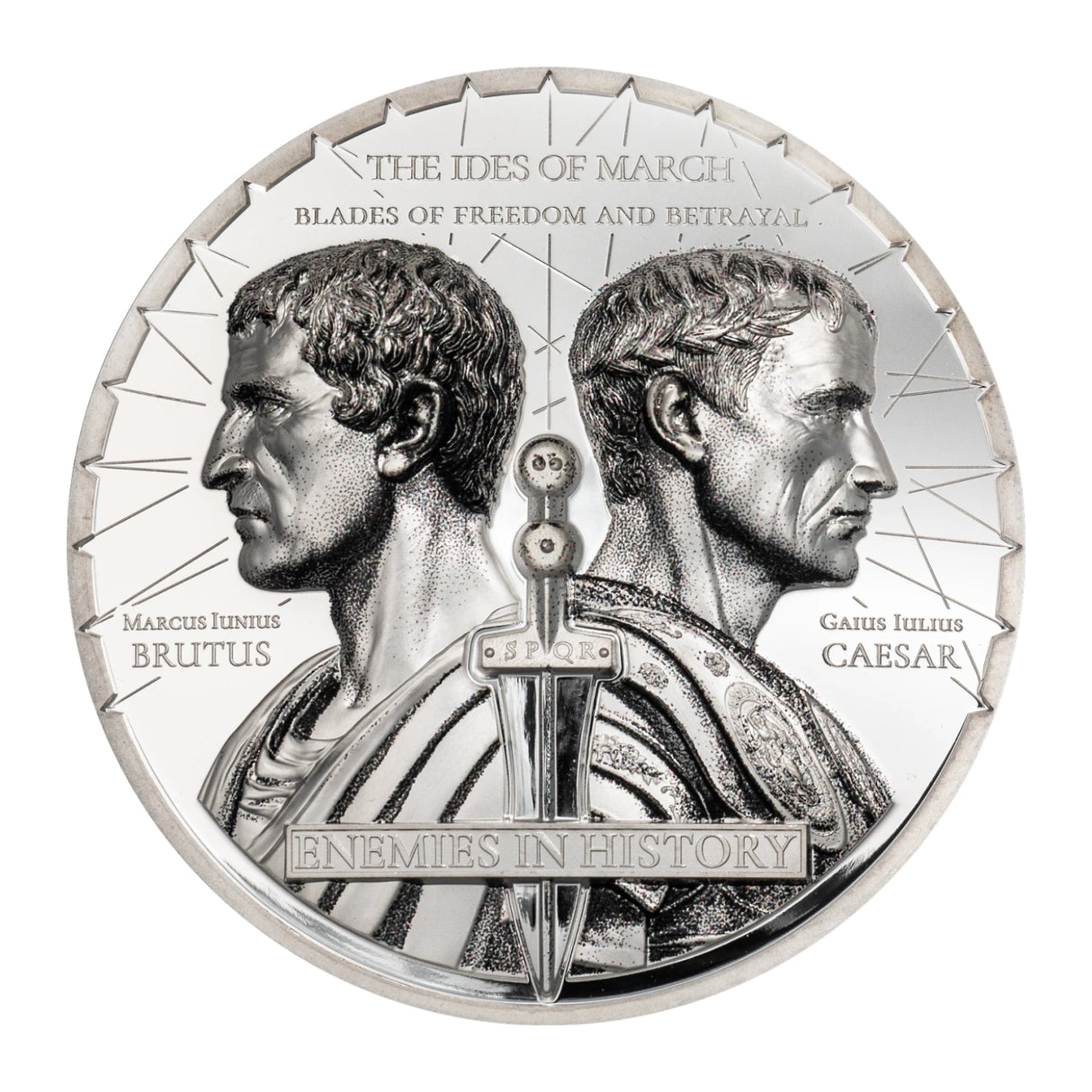 Enemies in History Caesar vs Brutus 2025 1000 Togrog 2oz Silver Proof Coin