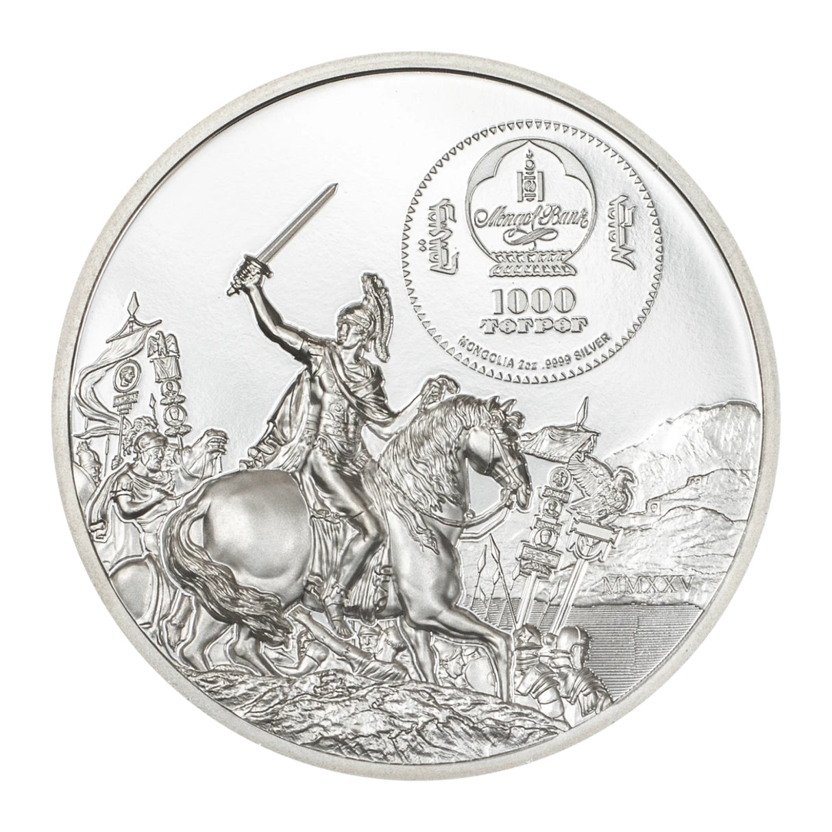 Enemies in History Caesar vs Brutus 2025 1000 Togrog 2oz Silver Proof Coin