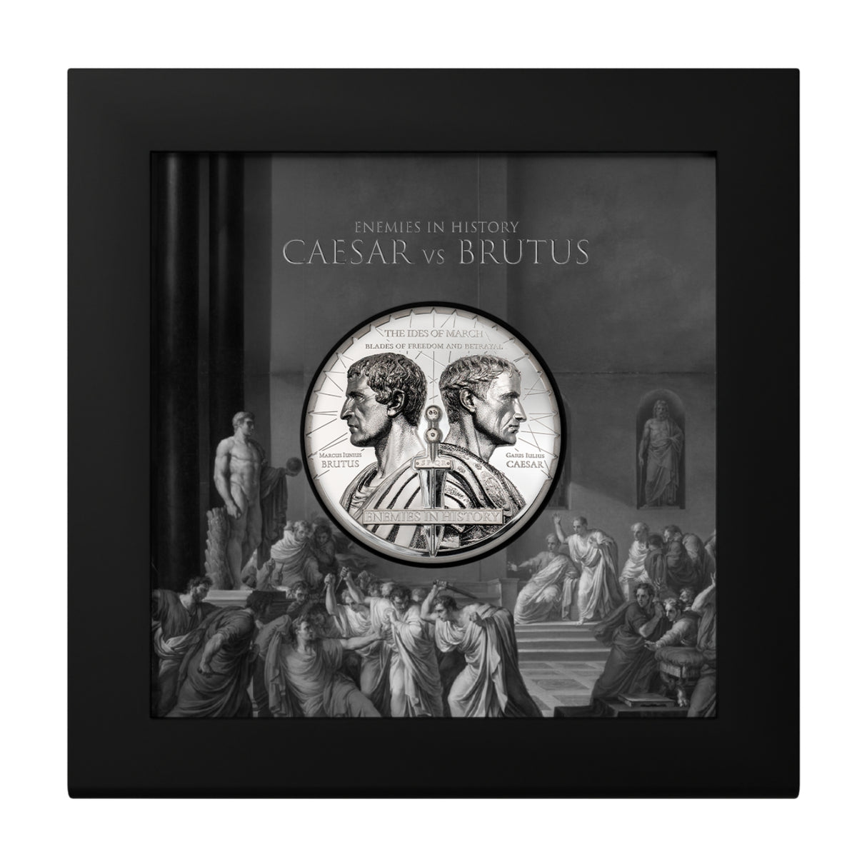 Enemies in History Caesar vs Brutus 2025 1000 Togrog 2oz Silver Proof Coin