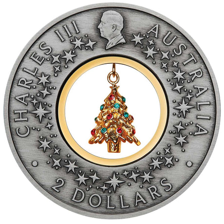 Australia Santa’s Workshop 2025 $2 Christmas Tree 2oz Silver Antique Coin