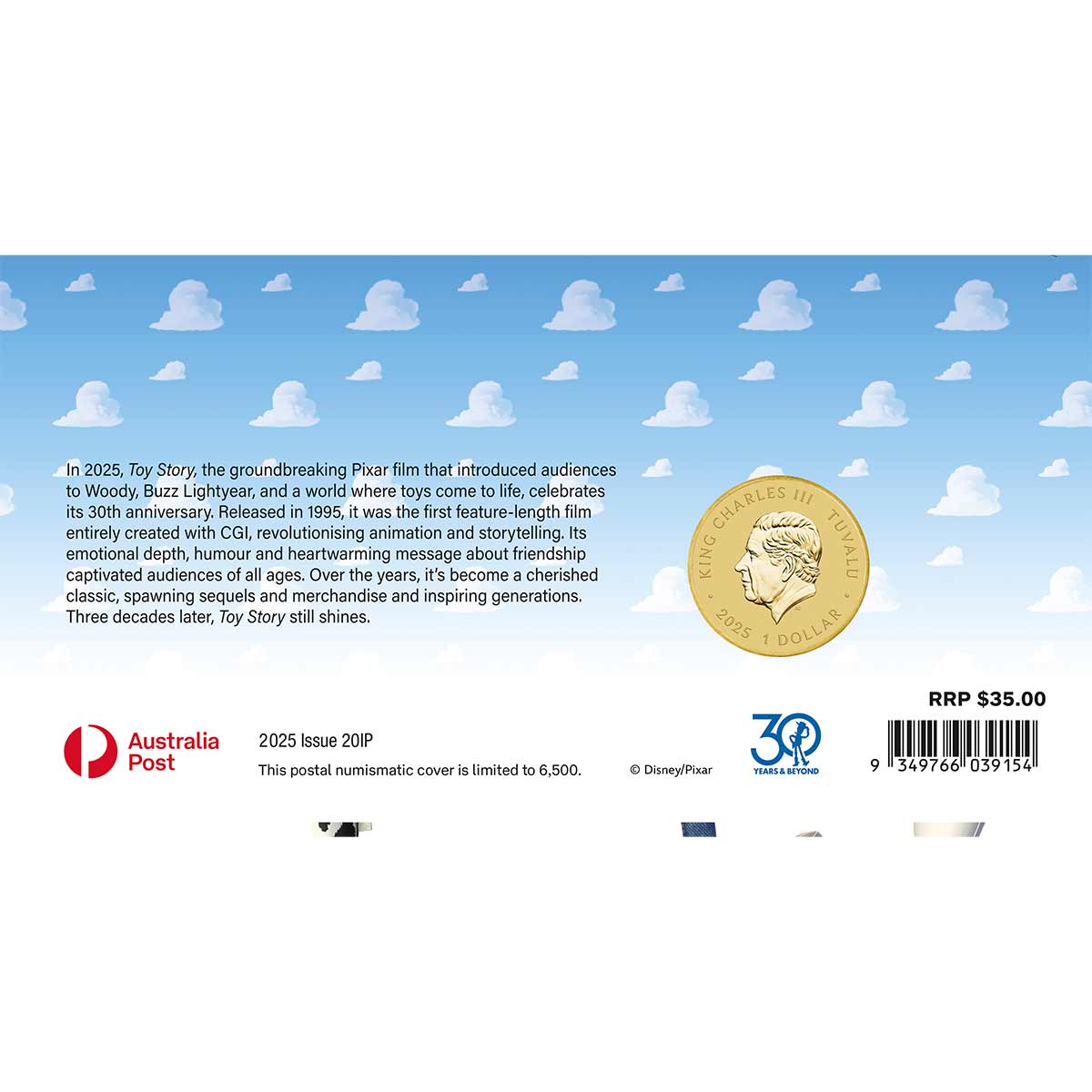 Toy Story 30th Anniversary 2025 $1 Stamp & Coin Cover