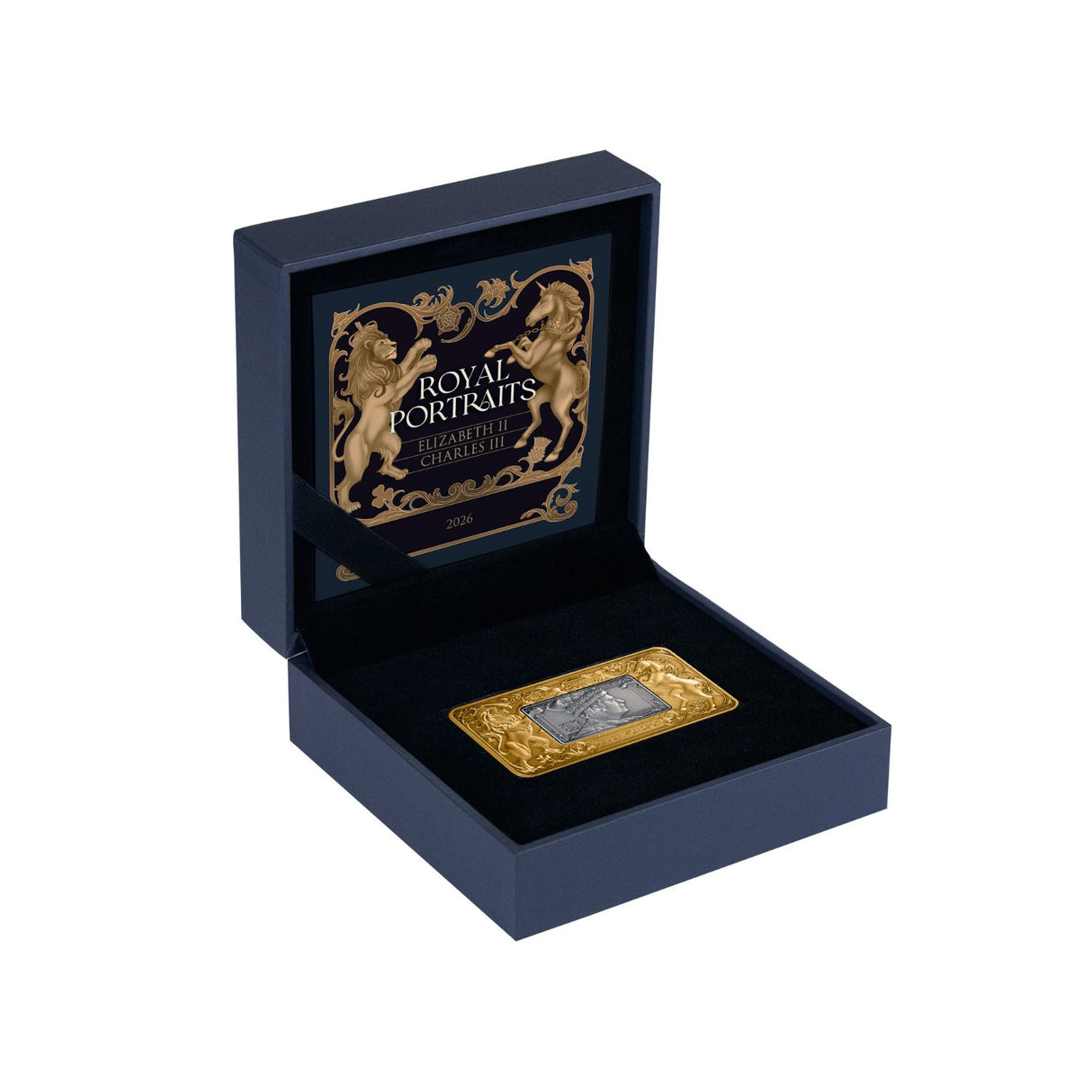 Elizabeth II & Charles III 2026 $5 Revolving Rectangle Gold-plated 2oz Silver Antique Coin