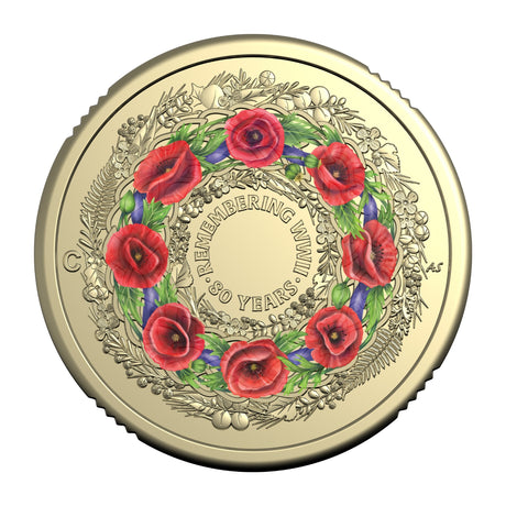 Australia WWII 80th Anniversary Poppy Wreath 2025 $2 C Mintmark Aluminium-Bronze Uncirculated Coin