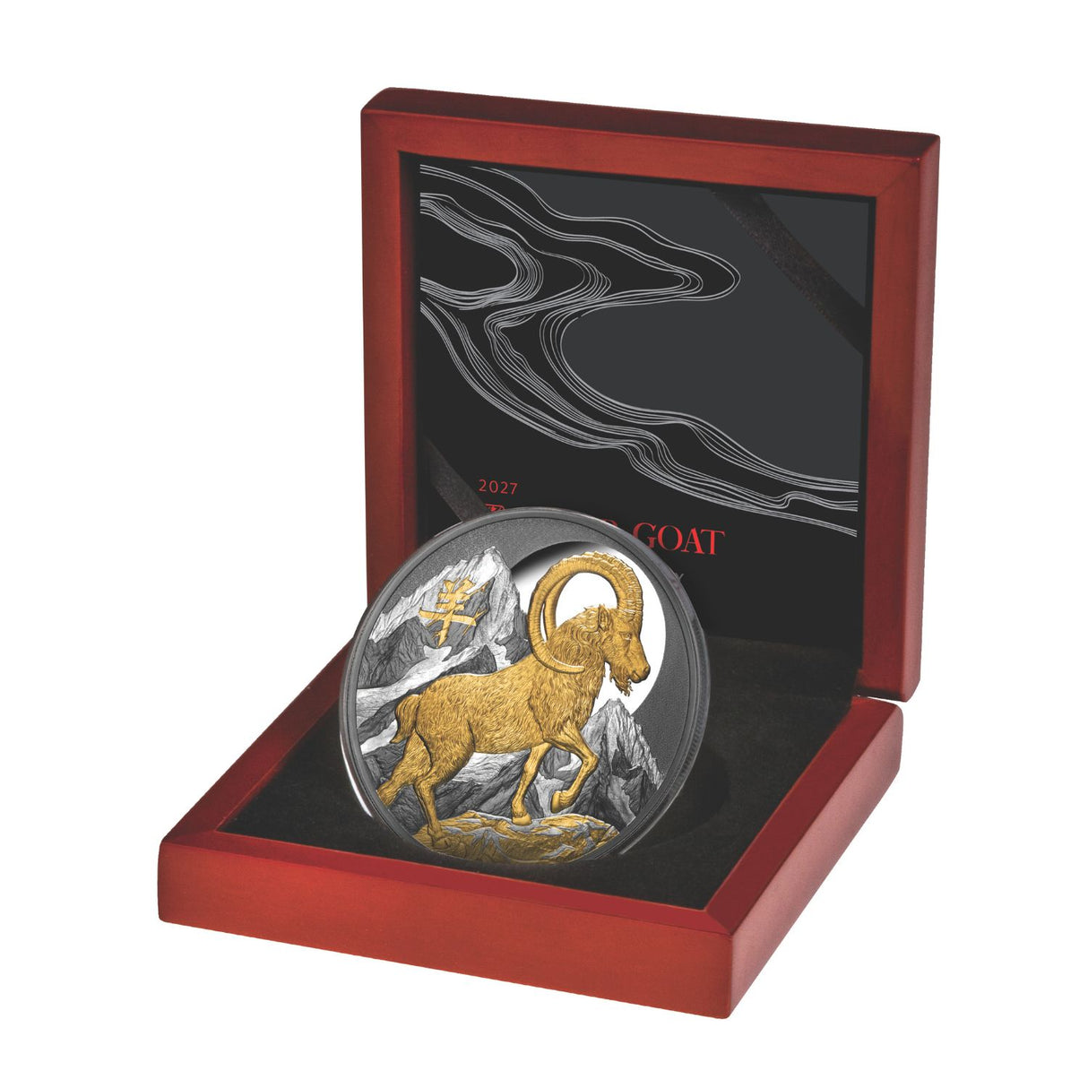 Lunar Year of the Goat 2027 5oz $10 Gold-plated Silver Black Proof Coin