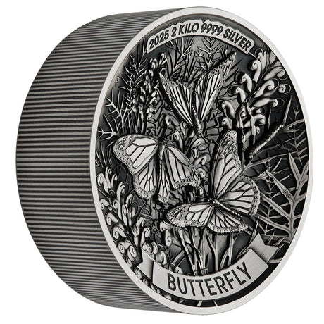 Australia Butterfly 2025 $60 2 Kilo Silver Antique Coin