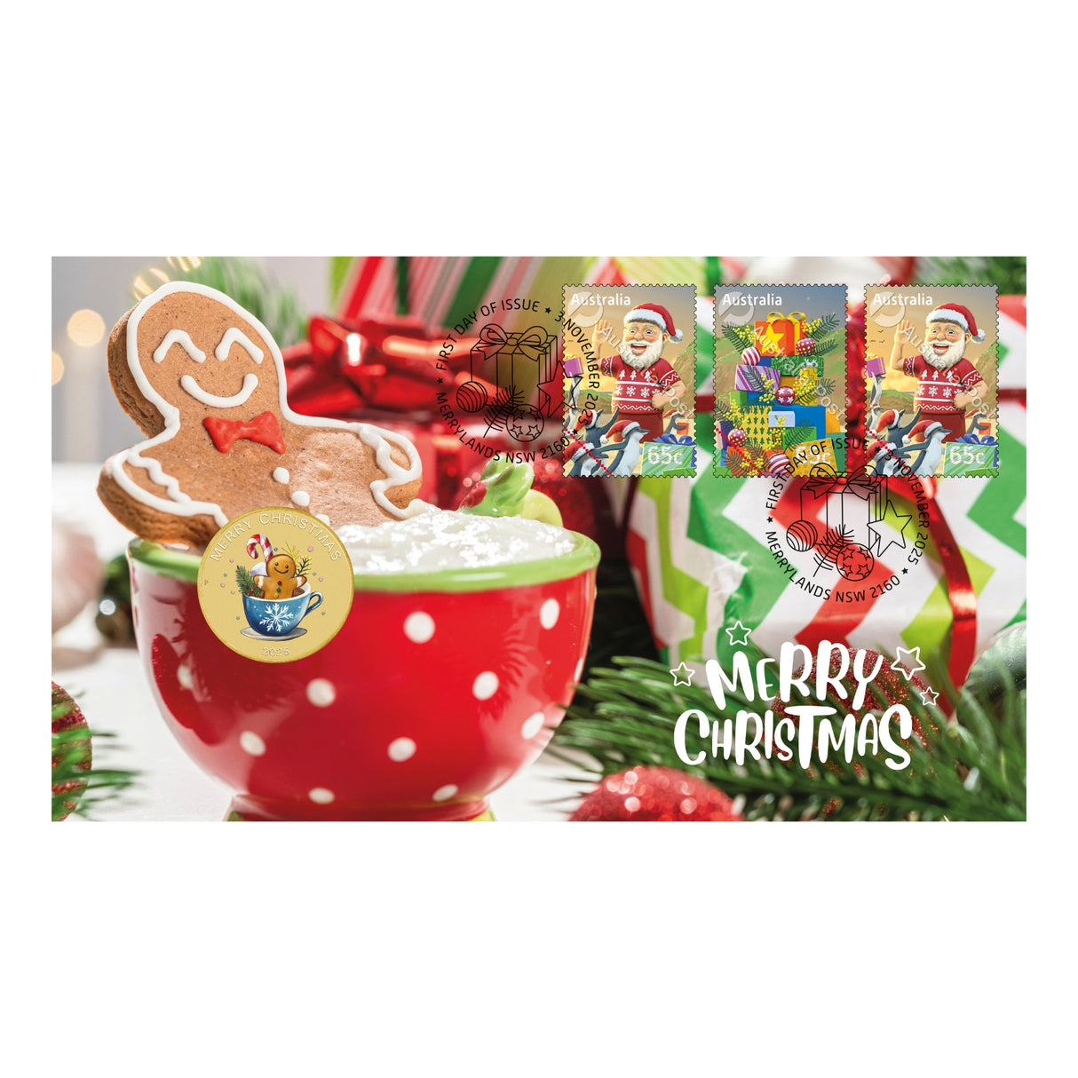 Australia Merry Christmas 2025 $1 Stamp & Coin Cover