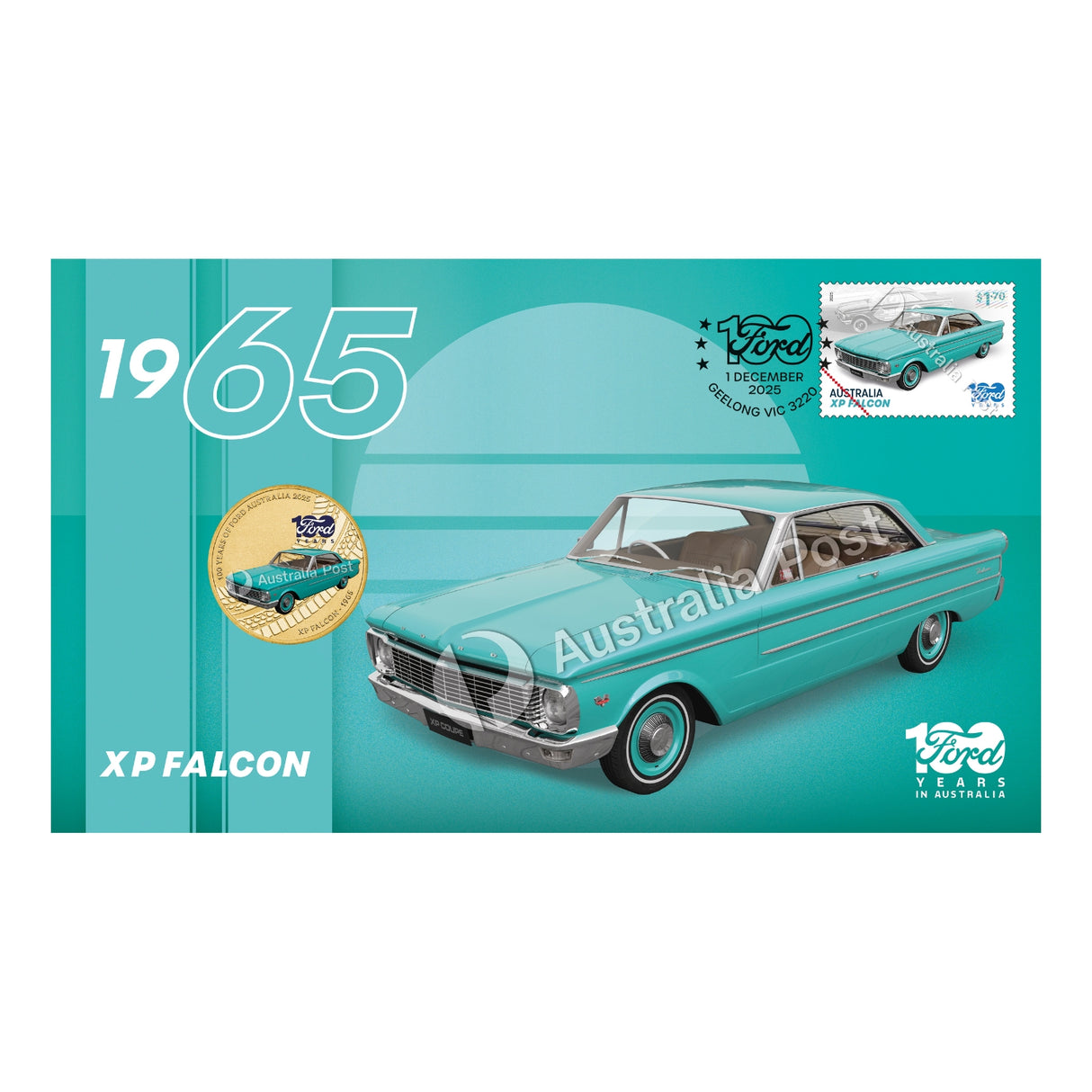 Australia 100 Years of Ford Australia - XP Falcon 2025 $1 Stamp & Coin Cover