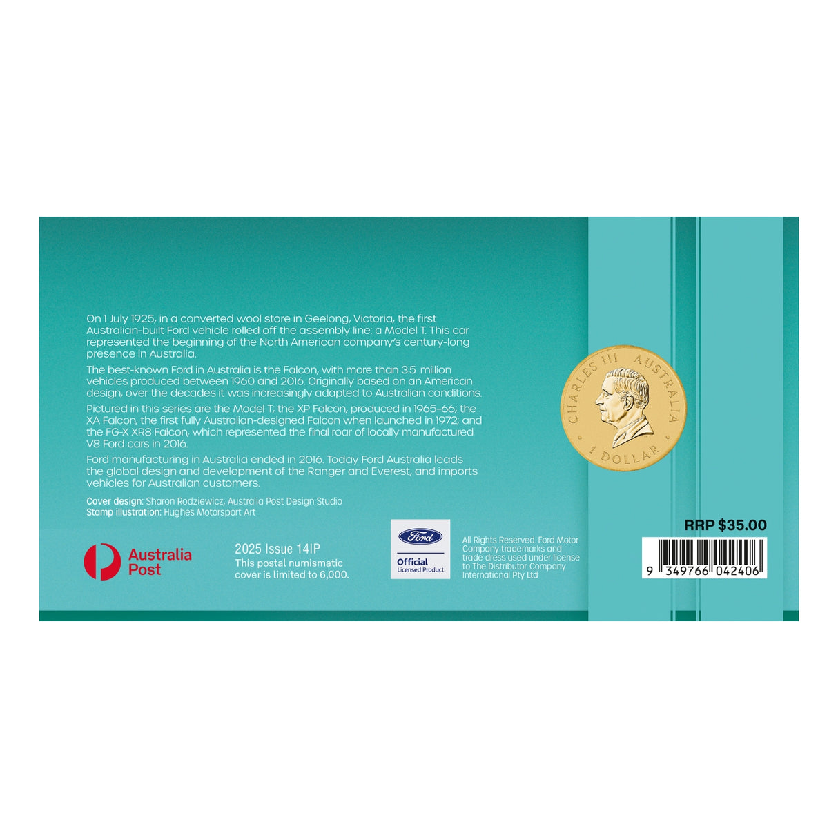 Australia 100 Years of Ford Australia - XP Falcon 2025 $1 Stamp & Coin Cover