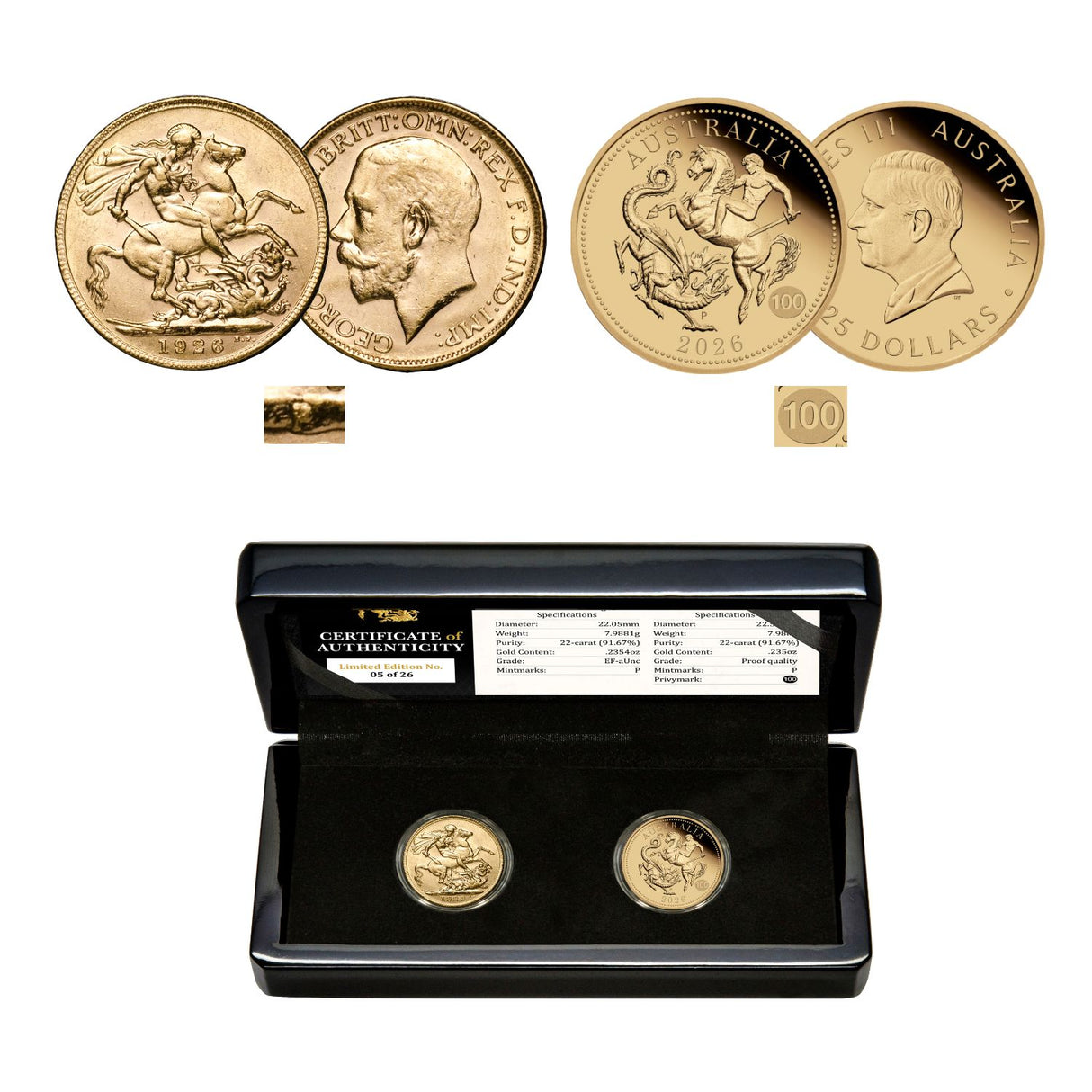 Perth Mint 1926-2026 Gold Sovereign Pair - Centenary of the Birth of Queen Elizabeth II